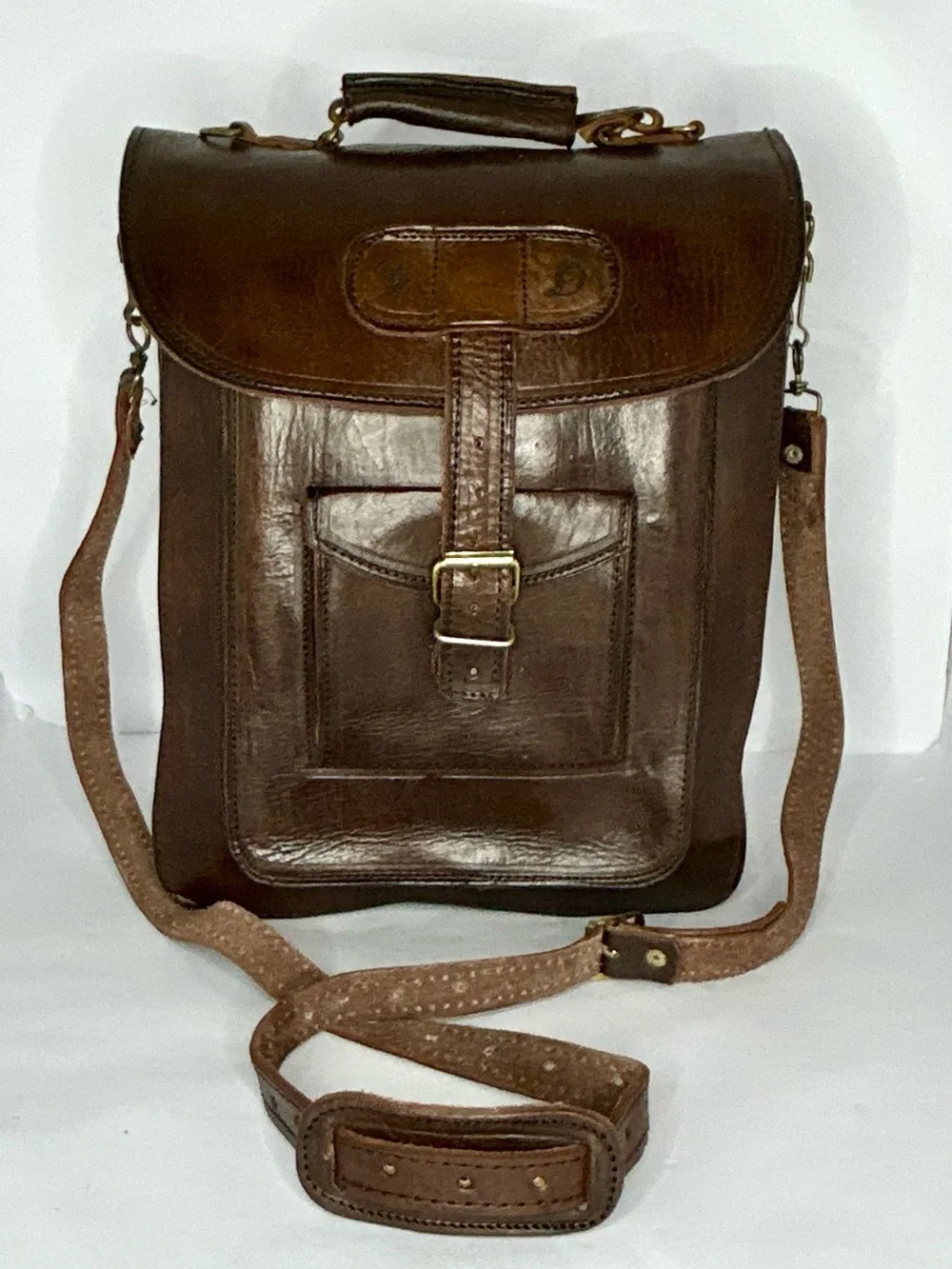 Vintage Handmade Leather Messenger Crossbody Satchel Bag Made in Mexico